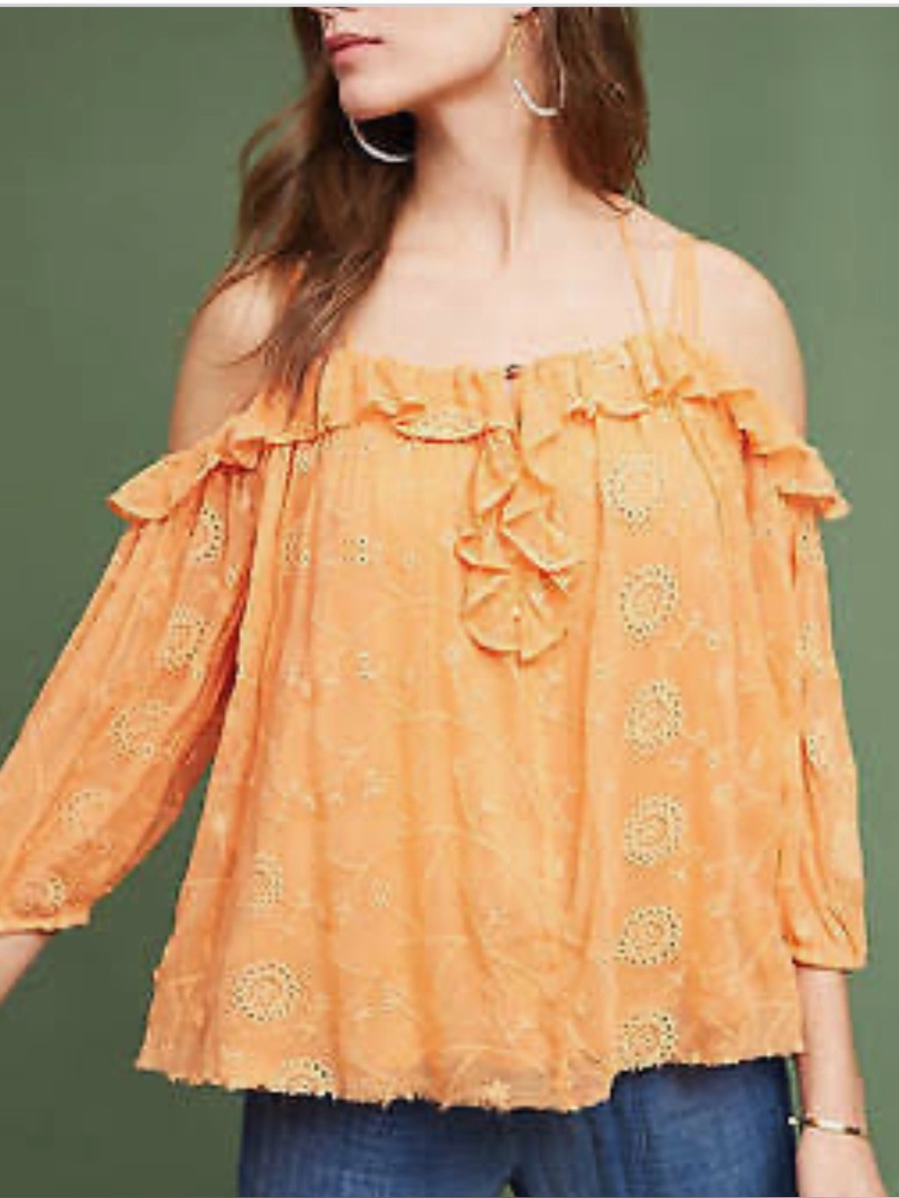 FLOREAT For Anthropologie Ruffle Cold-Shoulder Top Size L